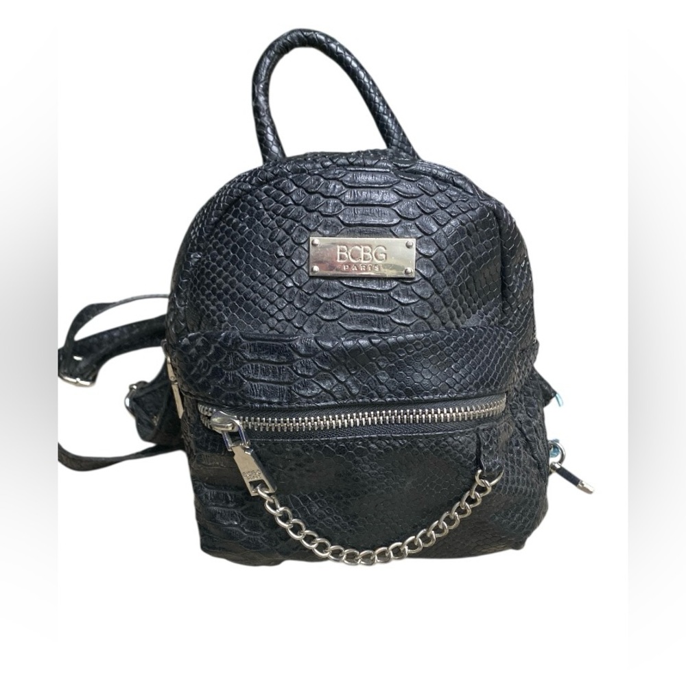 MINI BACKPACK BY BCBG BLACK & SILVER SNAKESKIN-LIKE
